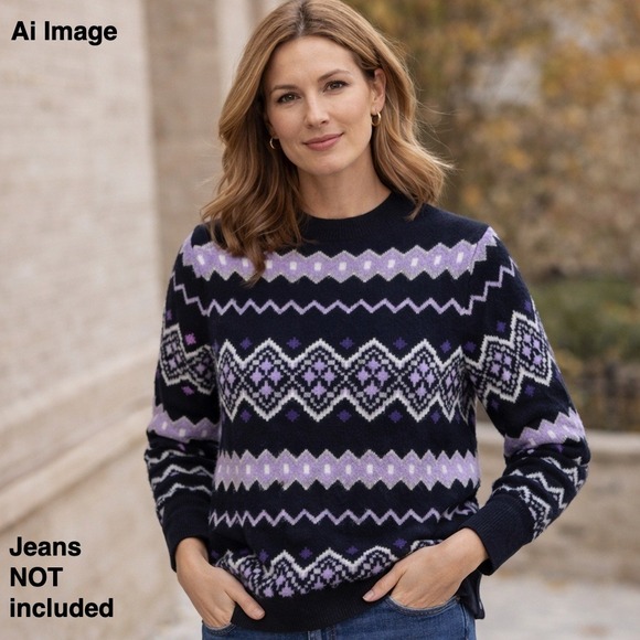 Talbots Diamond Fair Isle Crewneck Sweater Womens 3XL Purple Nordic Style Cozy - Picture 1 of 8